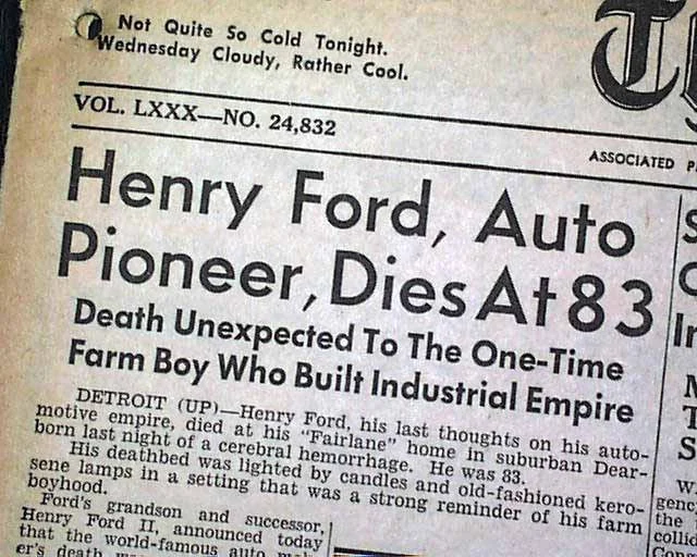 Статья о смерти Генри Форда 1947 г.