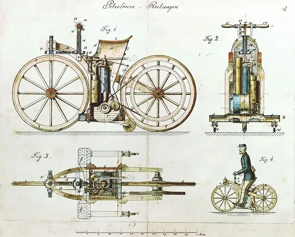 Daimler Reitwagen — первый мотоцикл Готлиба Даймлера, 1885 г.
